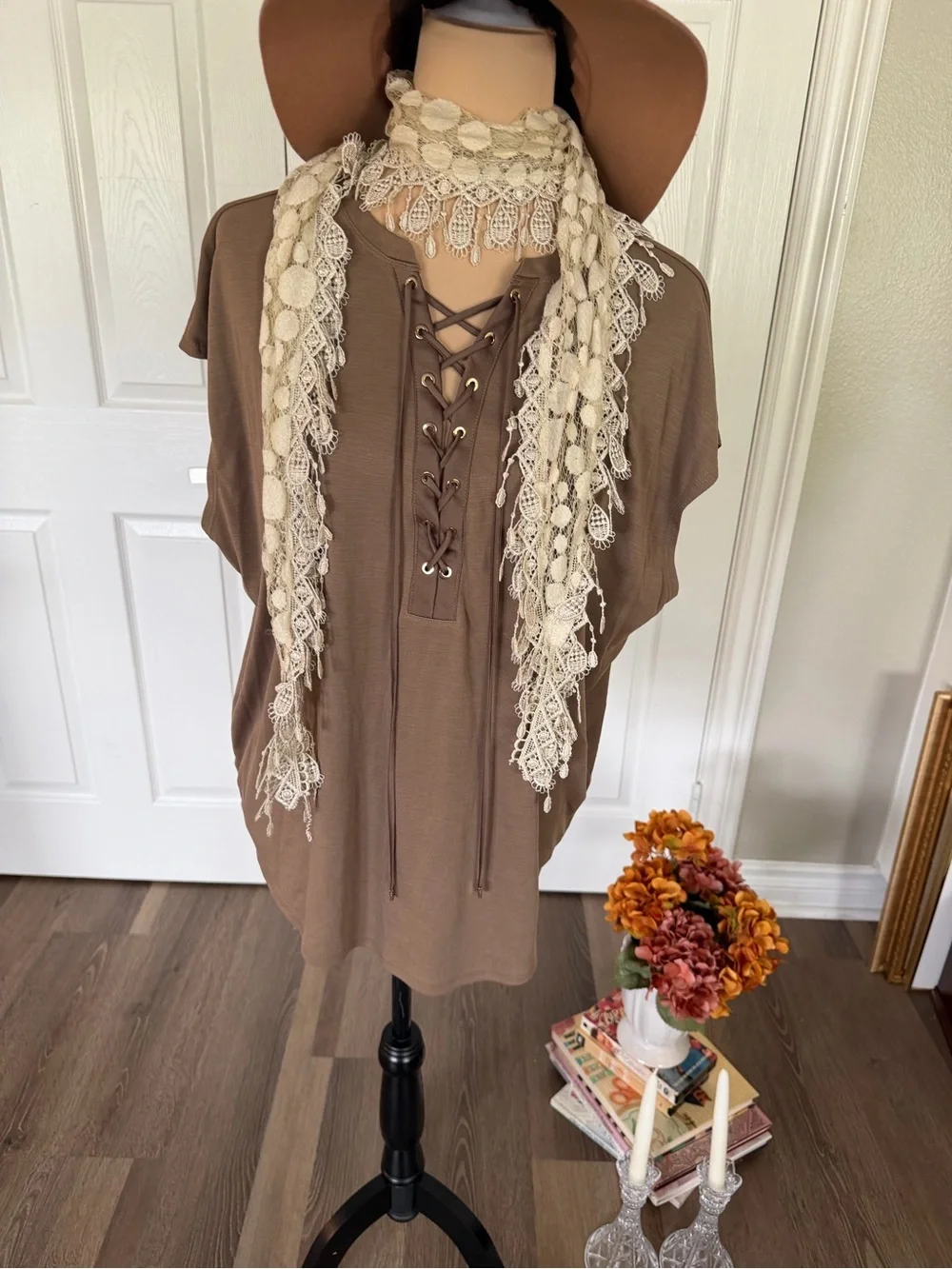 Chico's Cream Lace Fringe Scarf